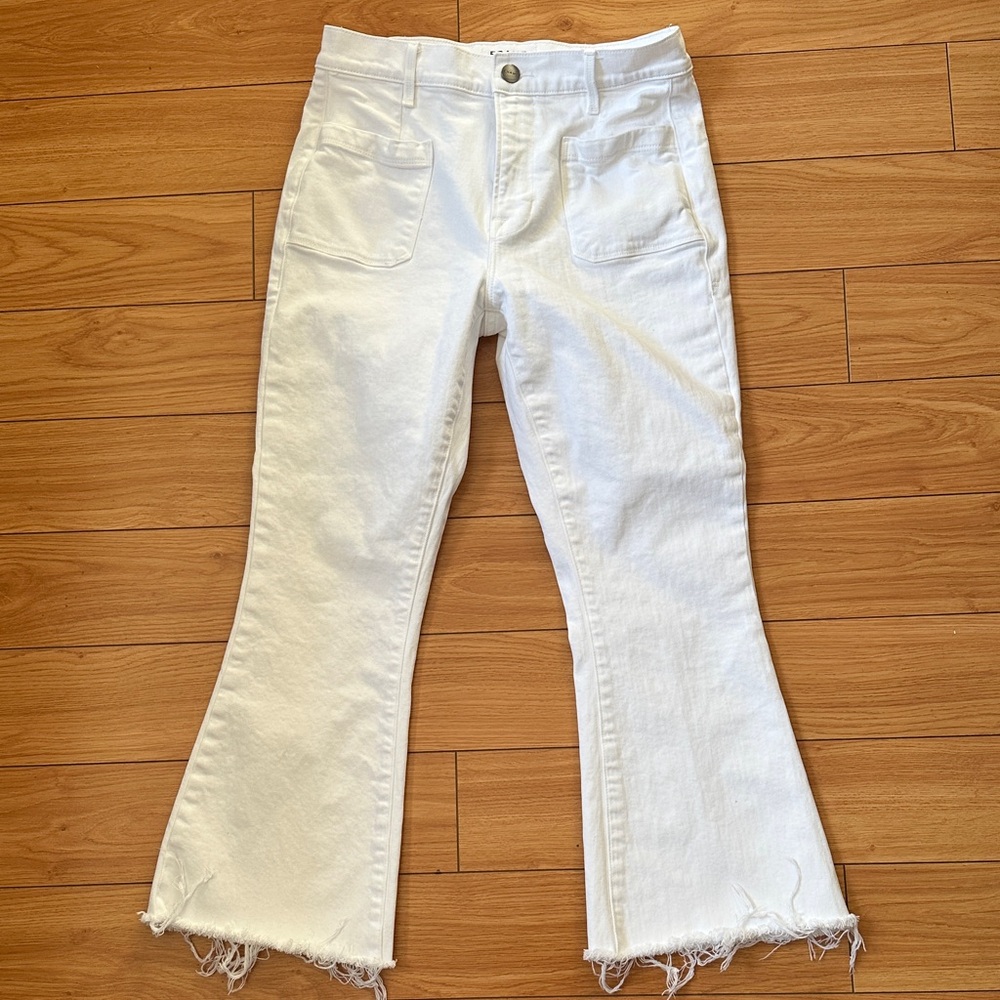 FRAME Denim White Le Bardot Crop Flare